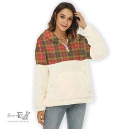 Scottish Buchanan Old Set Weathered Clan Tartan Flannel Hoodie Women - Classic Scottish Plaid Tartan Plaid