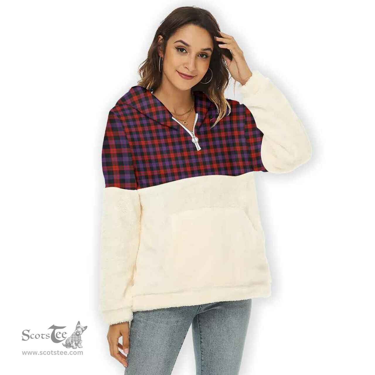 Scottish Brown Modern Clan Tartan Flannel Hoodie Women - Classic Scottish Plaid Tartan Plaid