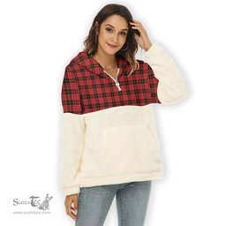Scottish MacQueen Modern Clan Tartan Flannel Hoodie Women - Classic Scottish Plaid Tartan Plaid