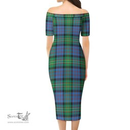 Bowie Ancient Tartan Off Shoulder Lady Dress Tartan Plaid Long Dress - ScotsTee Shop