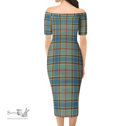 Balfour Blue Tartan Off Shoulder Lady Dress Tartan Plaid Long Dress - ScotsTee Shop