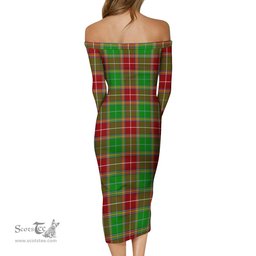 Baxter Modern Tartan Off Shoulder Lady Dress Tartan Plaid Long Dress - ScotsTee Shop