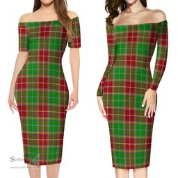 Baxter Modern Tartan Off Shoulder Lady Dress Tartan Plaid Long Dress - ScotsTee Shop