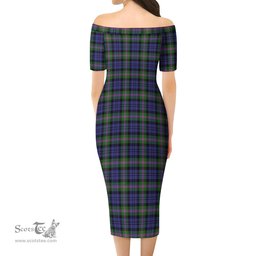 Baird Modern Tartan Off Shoulder Lady Dress Tartan Plaid Long Dress - ScotsTee Shop