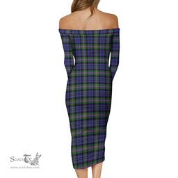 Baird Modern Tartan Off Shoulder Lady Dress Tartan Plaid Long Dress - ScotsTee Shop