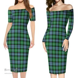 Arbuthnot Ancient Tartan Off Shoulder Lady Dress Tartan Plaid Long Dress - ScotsTee Shop