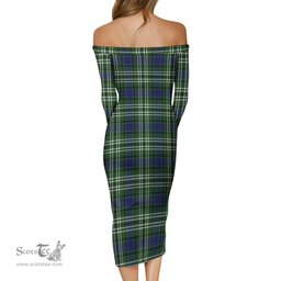 Blyth Tartan Off Shoulder Lady Dress Tartan Plaid Long Dress - ScotsTee Shop