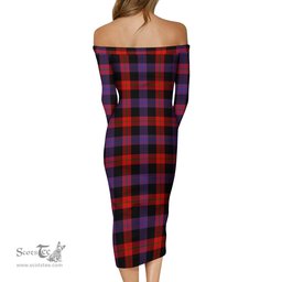 Broun Modern Tartan Off Shoulder Lady Dress Tartan Plaid Long Dress - ScotsTee Shop