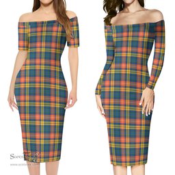 Buchanan Ancient Tartan Off Shoulder Lady Dress Tartan Plaid Long Dress - ScotsTee Shop