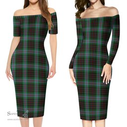 Brodie Hunting Tartan Off Shoulder Lady Dress Tartan Plaid Long Dress - ScotsTee Shop