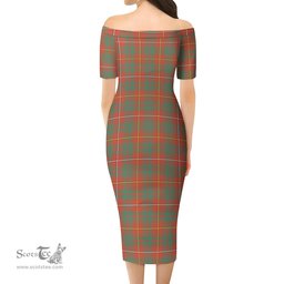 Bruce Ancient Tartan Off Shoulder Lady Dress Tartan Plaid Long Dress - ScotsTee Shop