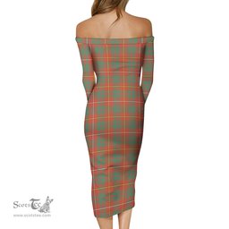 Bruce Ancient Tartan Off Shoulder Lady Dress Tartan Plaid Long Dress - ScotsTee Shop