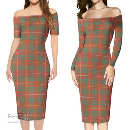 Bruce Ancient Tartan Off Shoulder Lady Dress Tartan Plaid Long Dress - ScotsTee Shop