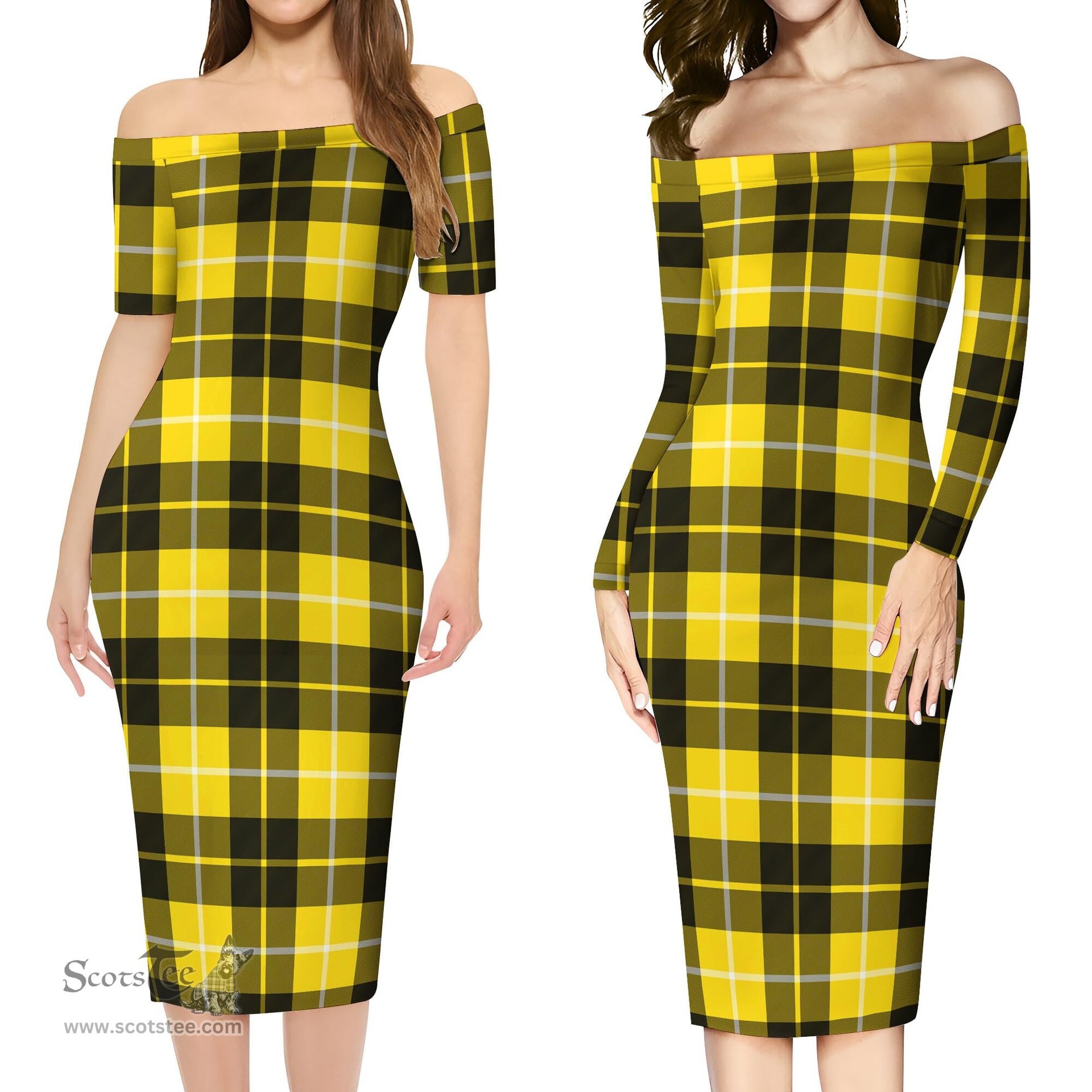 Barclay Dress Modern Tartan Off Shoulder Lady Dress Tartan Plaid Long Dress - ScotsTee Shop