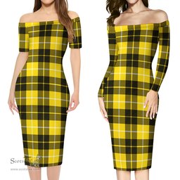Barclay Dress Modern Tartan Off Shoulder Lady Dress Tartan Plaid Long Dress - ScotsTee Shop