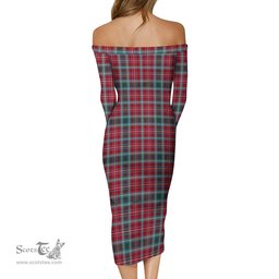 British Columbia Province Canada Tartan Off Shoulder Lady Dress Tartan Plaid Long Dress - ScotsTee Shop