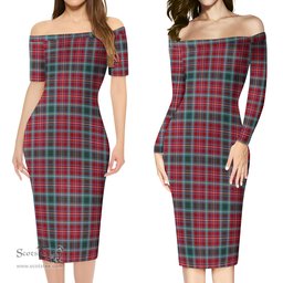 British Columbia Province Canada Tartan Off Shoulder Lady Dress Tartan Plaid Long Dress - ScotsTee Shop