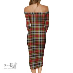 Buchanan Old Dress Tartan Off Shoulder Lady Dress Tartan Plaid Long Dress - ScotsTee Shop
