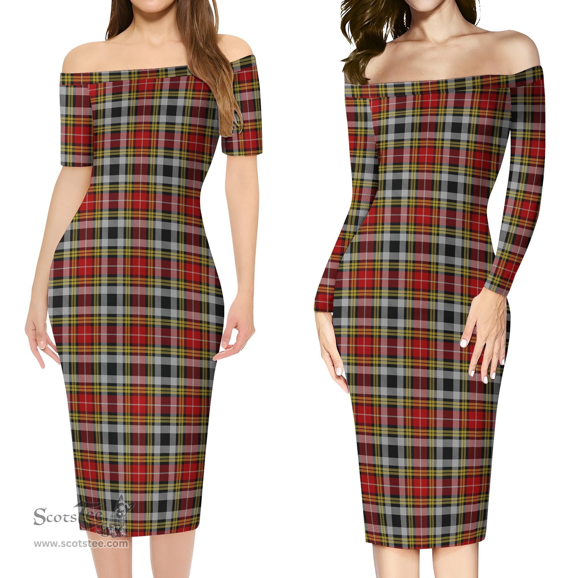 Buchanan Old Dress Tartan Off Shoulder Lady Dress Tartan Plaid Long Dress - ScotsTee Shop