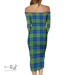 Barclay Hunting Ancient Tartan Off Shoulder Lady Dress Tartan Plaid Long Dress - ScotsTee Shop