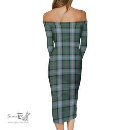 Alexander of Menstry Hunting Tartan Off Shoulder Lady Dress Tartan Plaid Long Dress - ScotsTee Shop