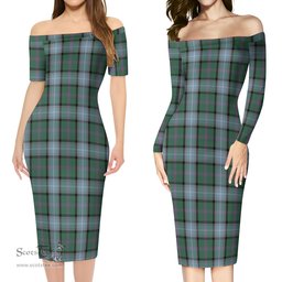 Alexander of Menstry Hunting Tartan Off Shoulder Lady Dress Tartan Plaid Long Dress - ScotsTee Shop