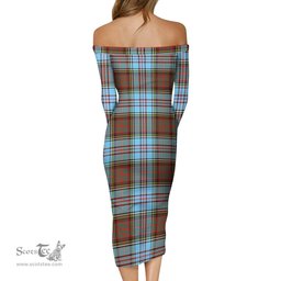 Anderson Ancient Tartan Off Shoulder Lady Dress Tartan Plaid Long Dress - ScotsTee Shop