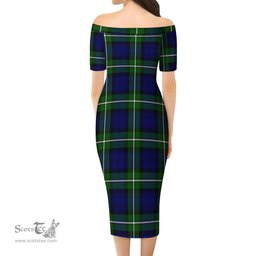 Bannerman Tartan Off Shoulder Lady Dress Tartan Plaid Long Dress - ScotsTee Shop