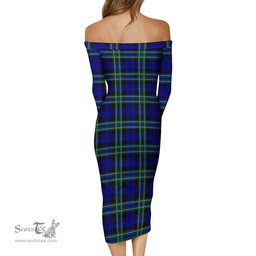 Arbuthnot Modern Tartan Off Shoulder Lady Dress Tartan Plaid Long Dress - ScotsTee Shop