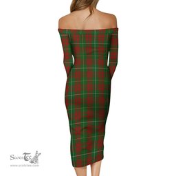 Bruce Hunting Tartan Off Shoulder Lady Dress Tartan Plaid Long Dress - ScotsTee Shop