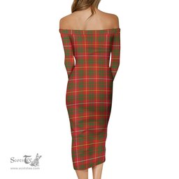 Bruce Modern Tartan Off Shoulder Lady Dress Tartan Plaid Long Dress - ScotsTee Shop