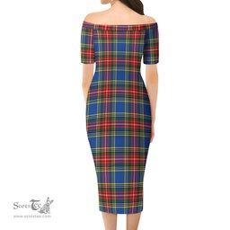 Bethune Tartan Off Shoulder Lady Dress Tartan Plaid Long Dress - ScotsTee Shop