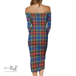 Bethune Tartan Off Shoulder Lady Dress Tartan Plaid Long Dress - ScotsTee Shop
