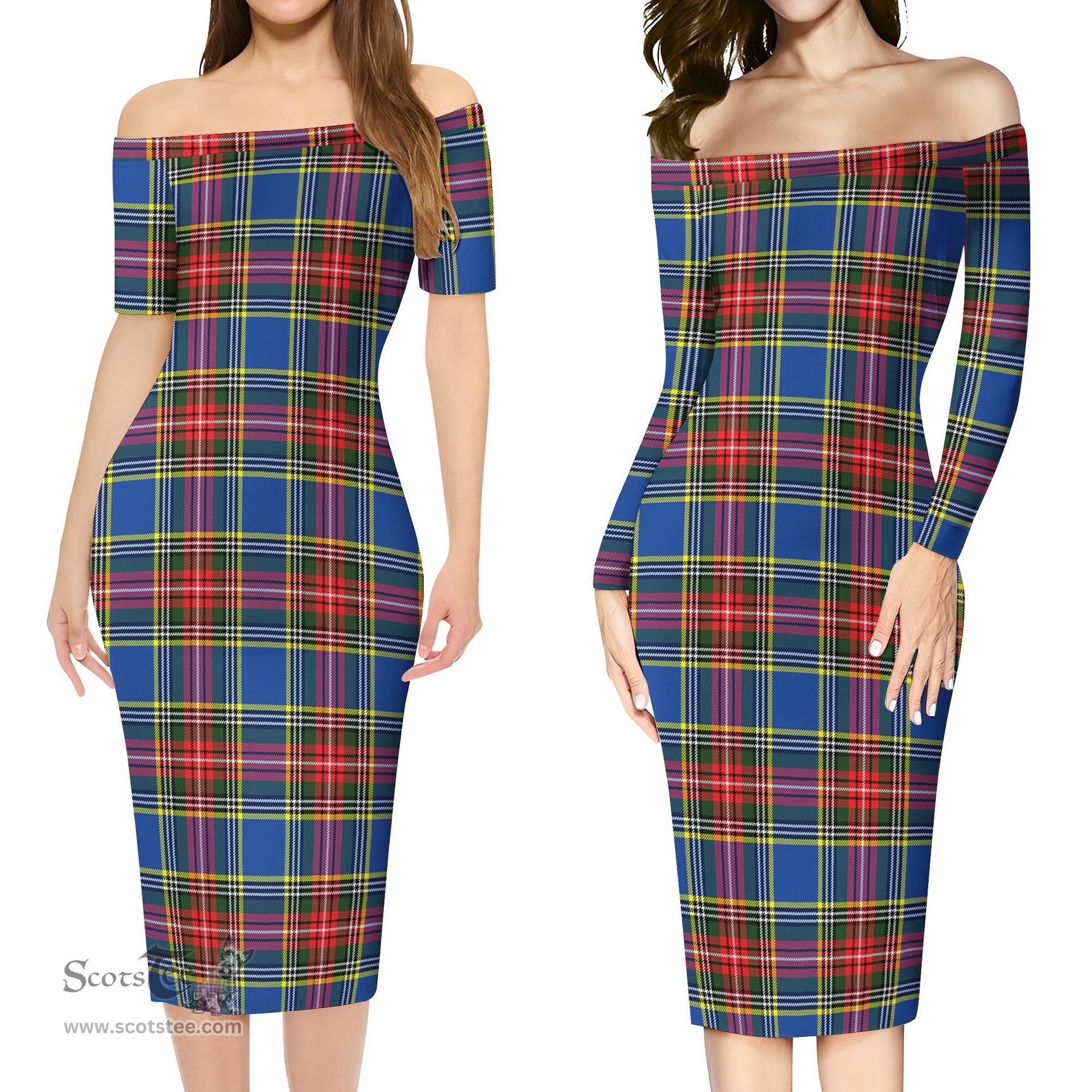 Bethune Tartan Off Shoulder Lady Dress Tartan Plaid Long Dress - ScotsTee Shop