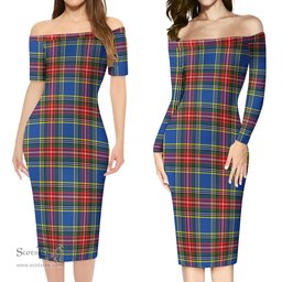 Bethune Tartan Off Shoulder Lady Dress Tartan Plaid Long Dress - ScotsTee Shop