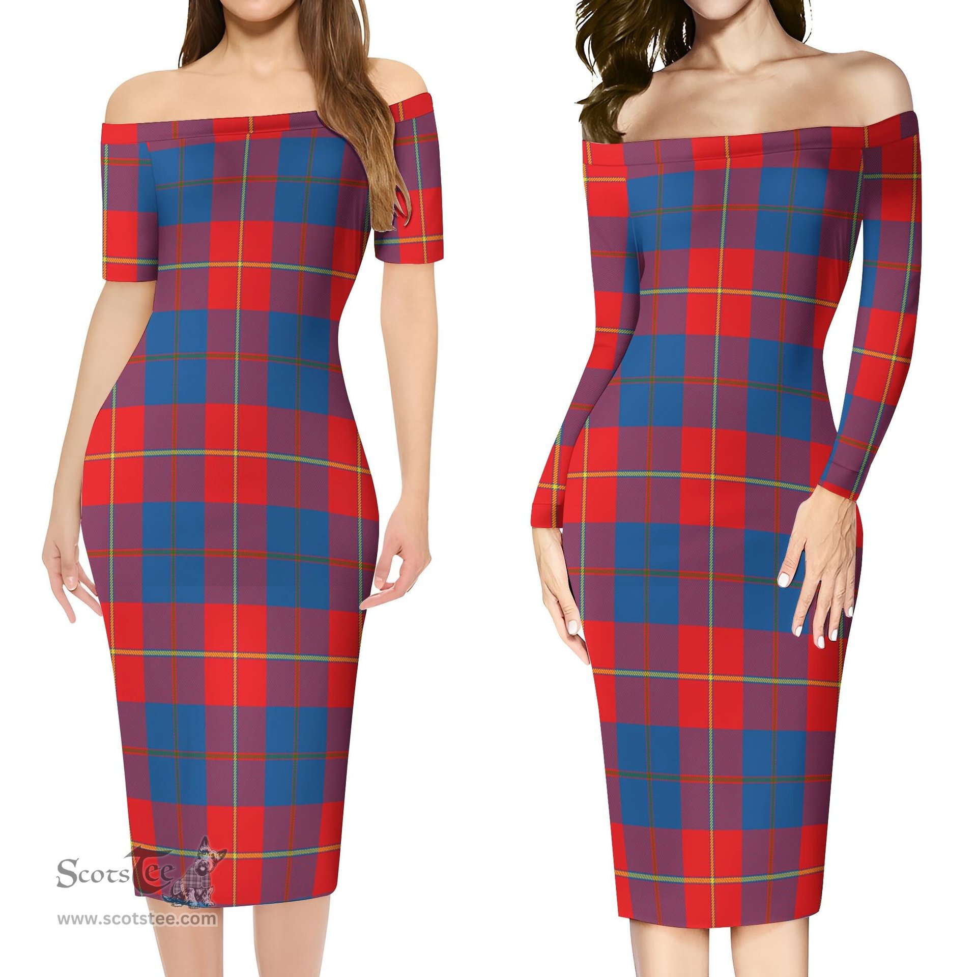 Blane Tartan Off Shoulder Lady Dress Tartan Plaid Long Dress - ScotsTee Shop