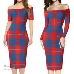 Blane Tartan Off Shoulder Lady Dress Tartan Plaid Long Dress - ScotsTee Shop