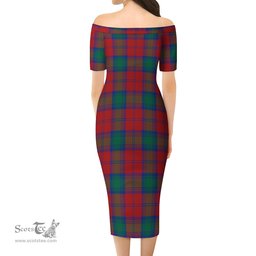 Auchinleck Tartan Off Shoulder Lady Dress Tartan Plaid Long Dress - ScotsTee Shop