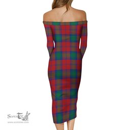 Auchinleck Tartan Off Shoulder Lady Dress Tartan Plaid Long Dress - ScotsTee Shop