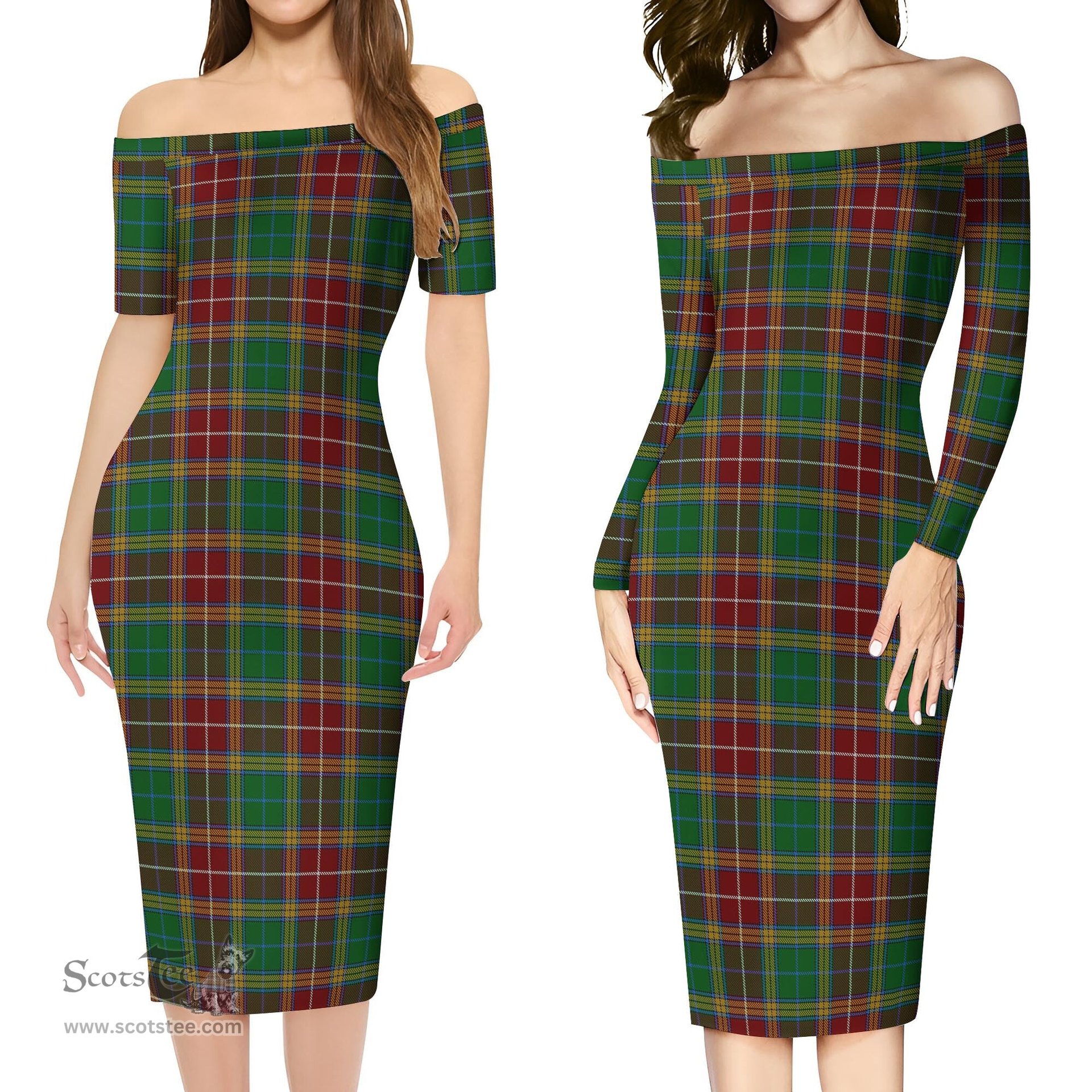 Baxter Tartan Off Shoulder Lady Dress Tartan Plaid Long Dress - ScotsTee Shop