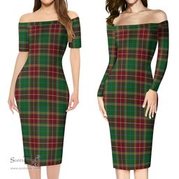 Baxter Tartan Off Shoulder Lady Dress Tartan Plaid Long Dress - ScotsTee Shop