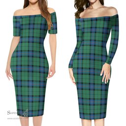 Armstrong Ancient Tartan Off Shoulder Lady Dress Tartan Plaid Long Dress - ScotsTee Shop