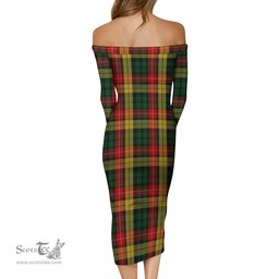 Buchanan Tartan Off Shoulder Lady Dress Tartan Plaid Long Dress - ScotsTee Shop