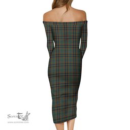 Antrim County Ireland Tartan Off Shoulder Lady Dress Tartan Plaid Long Dress - ScotsTee Shop