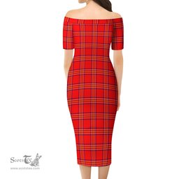 Burnett Modern Tartan Off Shoulder Lady Dress Tartan Plaid Long Dress - ScotsTee Shop
