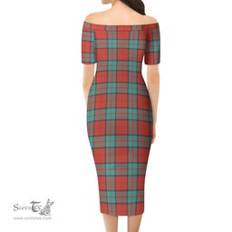 Dunbar Ancient Tartan Off Shoulder Lady Dress Tartan Plaid Long Dress - ScotsTee Shop