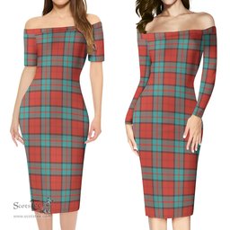 Dunbar Ancient Tartan Off Shoulder Lady Dress Tartan Plaid Long Dress - ScotsTee Shop