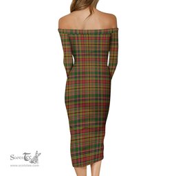 Drummond of Strathallan Tartan Off Shoulder Lady Dress Tartan Plaid Long Dress - ScotsTee Shop