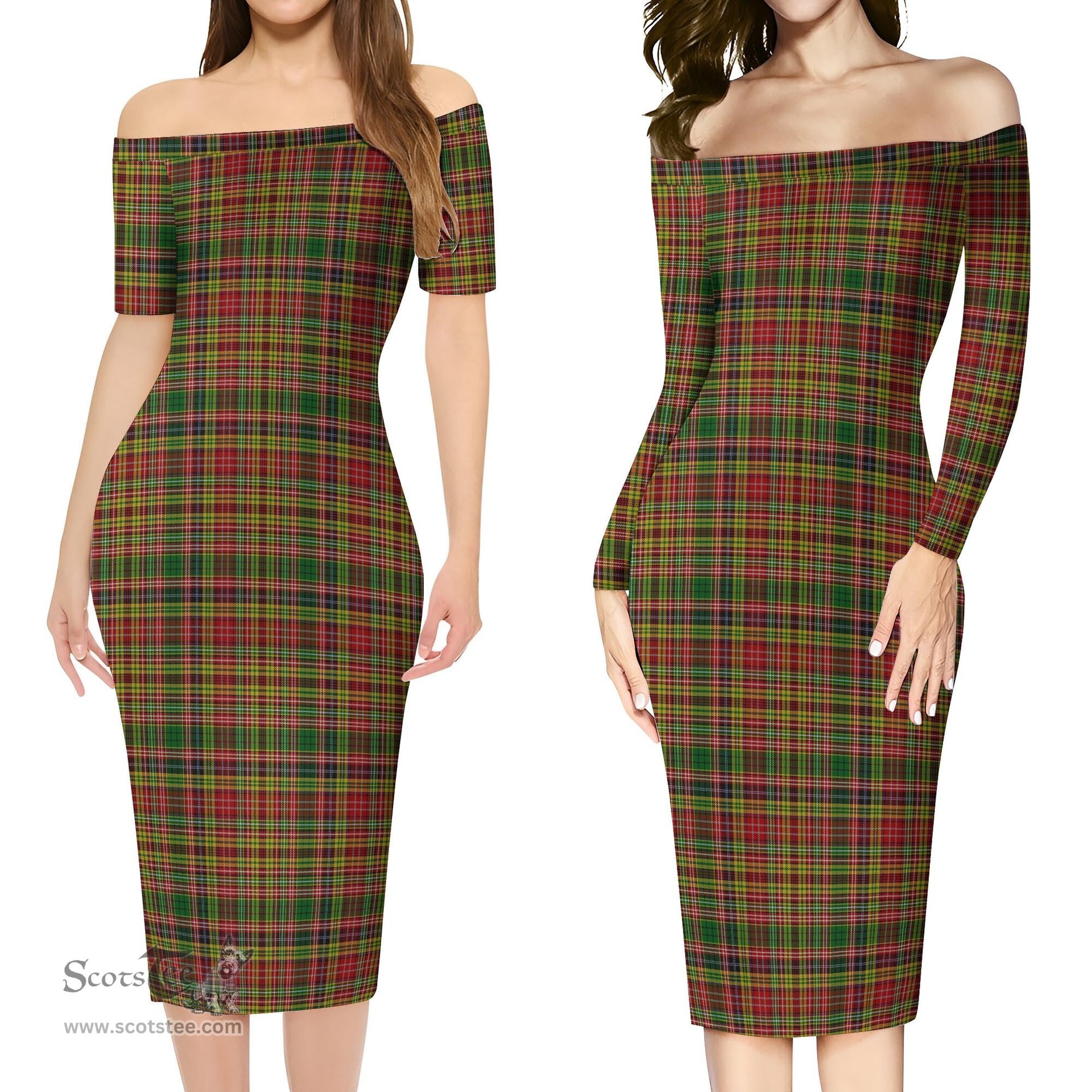Drummond of Strathallan Tartan Off Shoulder Lady Dress Tartan Plaid Long Dress - ScotsTee Shop