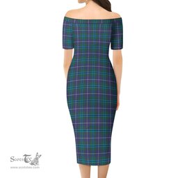 Douglas Modern Tartan Off Shoulder Lady Dress Tartan Plaid Long Dress - ScotsTee Shop